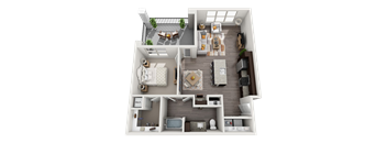 One bedroom One Bath 3D Floor Plan